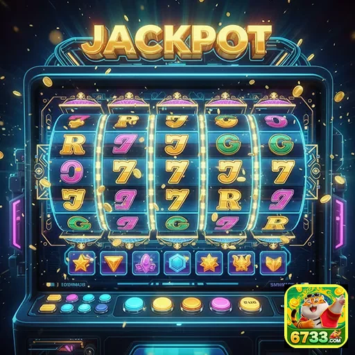 Imagem de uma máquina caça-níqueis jackpot no site 6733, destacando os prêmios e o entretenimento.